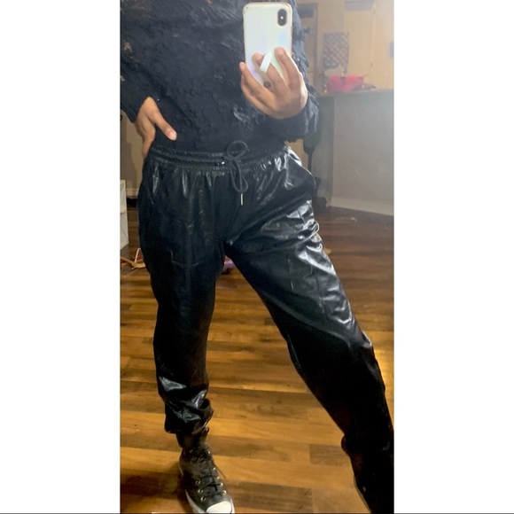 Faux Leather Sweatpants Jogger Pants 